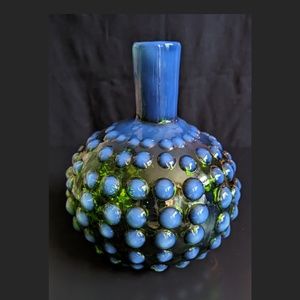 Blue and Green Opalescent Glass Hobnail Vase